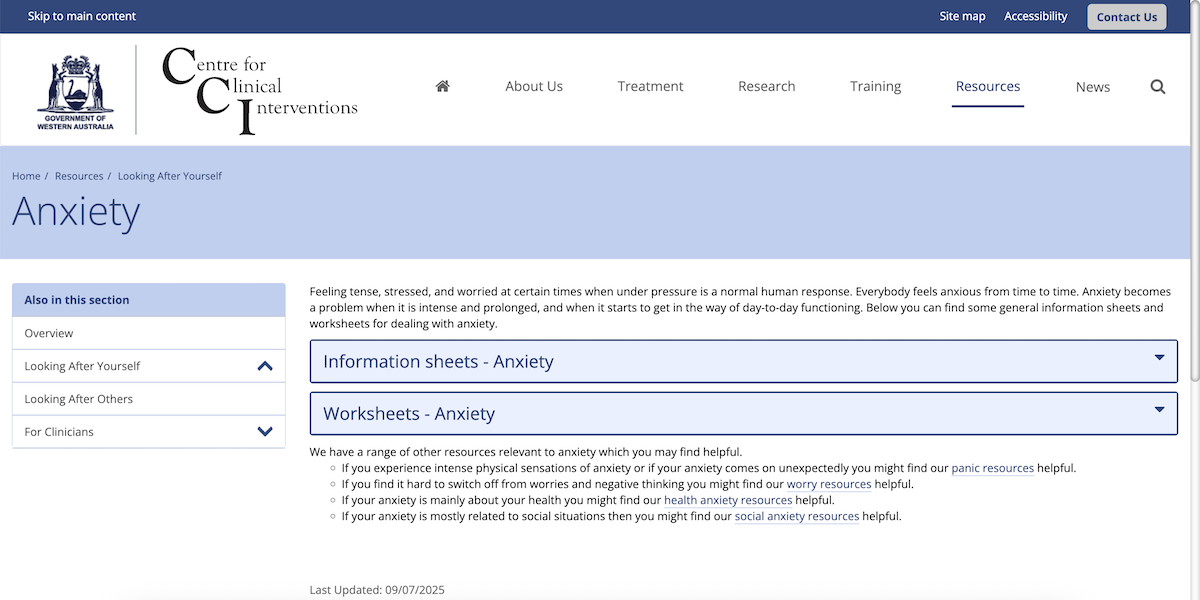 Anxiety Self-Help Resources